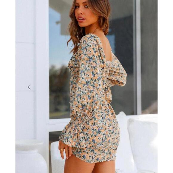 Hello Molly Love First Bell Sleeve Mini Dress in Orange/Sage Floral size Small​ - Picture 15 of 15